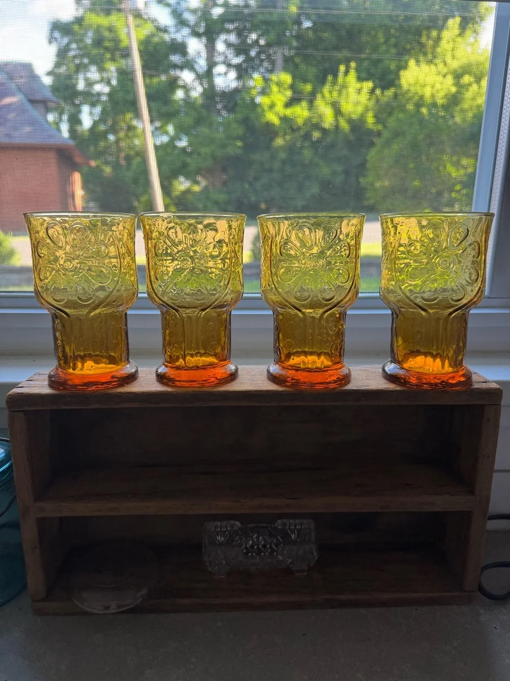 Vintage Libbey Amber Pressed Glass Tumbler - Set of 4